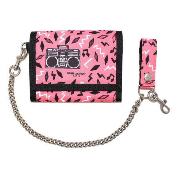 Saint Laurent Buffalo Pink Nylon Radio Chain Trifold - Picture 1 of 7
